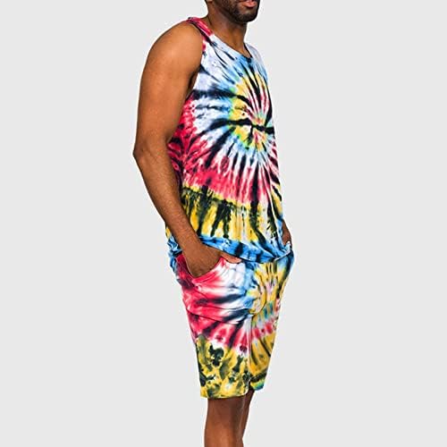 חליפות מסלול של 2 חלקים סט מזדמנים גברים תלבושת קיץ חוף חוף חולצה מודפסת ללא שרוולים חליפה חליצה ​​קצרה