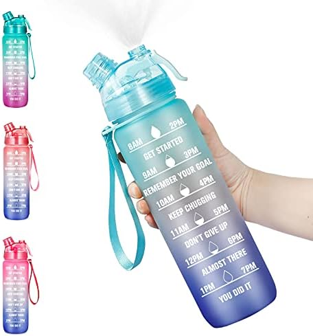 בקבוק בקבוק בקבוקי מים מוטיבציוניים עם סמן זמן - 32 גרם בקבוק מים ספורט עם ריסוס ערפל דליפת דליפה משקה