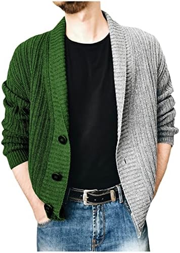 סוודרים קרדיגן של Uofoco לגברים, סוודר סרוג מזדמן שרוול ארוך עליון שני מעיל פסיפס צבעוני לחורף