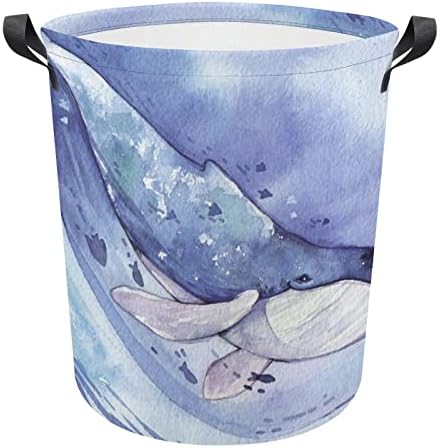 צבעי מים כחול לווייתן סל כביסה מתקפל סל כביסה סל אחסון תיק עם ידיות