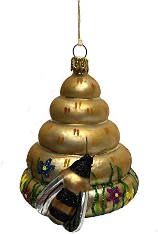 כוורת עם הדבורה פולני זכוכית עץ חג המולד קישוט דבורת קישוט