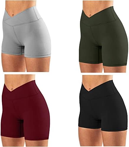 4 חבילות V מכנסיים קצרים של אימון מותניים לנשים - 5 חמאה רכה ומותניים גבוהים יוגה יוגה מפעילה מכנסיים אתלטים