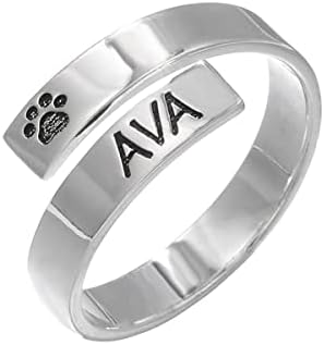 Elefezar 925 סטרלינג כסף בהתאמה אישית טבעת גור חיית מחמד כלב כלב פס הדפסת פס טבעת פתוחה בהתאמה