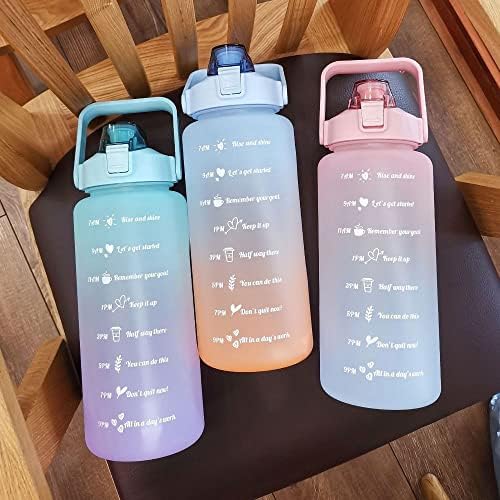 CHDHALTD 2L כוס קש בקבוקי מים גדולים, כוסות מים מפלסטיק עם סמן זמן לבקבוק ספורט כושר חיצוני