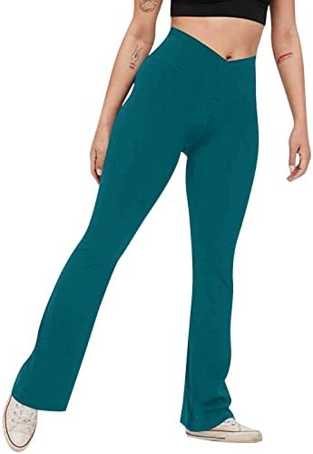 מכנסי יוגה של התלקחות לנשים עם מכנסי עבודה מזדמנים עם כיס מכנסי שמלה רכים חלקים.