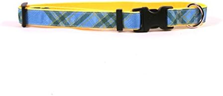 צהוב כלב עיצוב כחול חצאית על צהוב מבהיקי סרט צווארון 3/4 רחב ומתאים צוואר 10 כדי 14, קטן