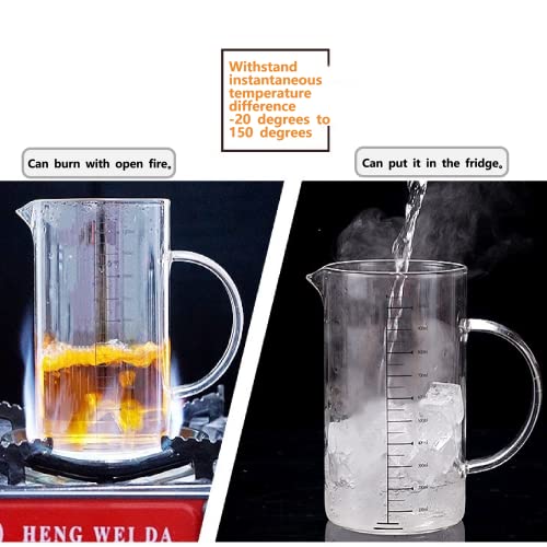סט כוסות זכוכית מדידה במעבדה-כוס זכוכית בורוסיליקט עם ידית ושער,4 כוסות ו -2 קשיות זכוכית,