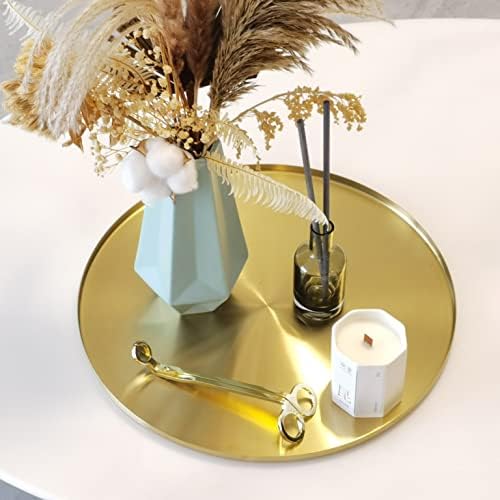 פלטת הגשת זהב עגולה של פרילוב, מגש דקורטיבי מתכת לתכשיטי בושם צלחת צלחת נרות קפה קפה, מארגן שולחן אמבטיה