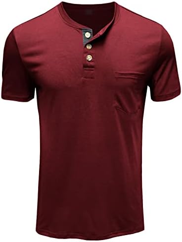 חולצות הנלי לגברים תערובת כותנה תערובת שרוול קצר חולצות עם כיס קיץ מזדמן לחות בסיסית