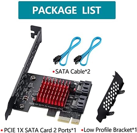 PCIE 1X SATA CARD 2 יציאות, עם 2 כבלי SATA, 6 GBIT/S PCIE SATA כרטיס הרחבה, PCIE ל- SATA Controller,