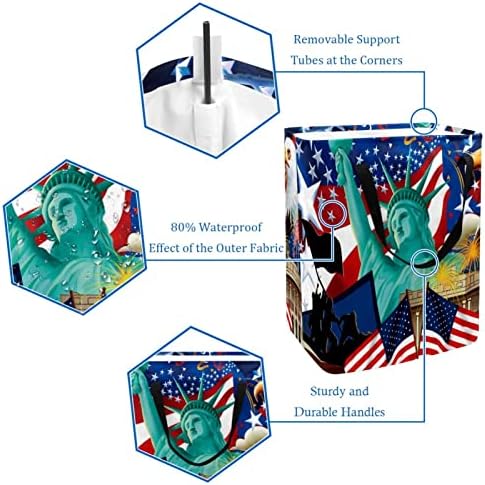 פסל החירות דגל אמריקאי הדפס נשר סל כביסה מתקפל, סלי כביסה עמידים למים 60 ליטר אחסון צעצועי כביסה