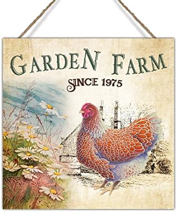וינטג 'תרנגול מוזהב שלט עץ חוות גן מאז 1975 דייזי אסם שלטים כפריים עוף תפאורה עוף קיר