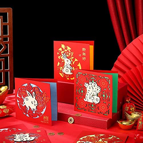 6 סטים הסיני חדש שנה כרטיסי עם מעטפות עבור שנה של ארנב 2023 מצחיק כרטיסי ברכה 2023 ארנב אדום מעטפות טוב מזל