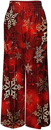 ZDDO לחג המולד נשים מכנסי רגל רחבים חג המולד גרפי מודפס מותניים גבוהים מכנסי יוגה רופפים מכנסיים מזדמנים