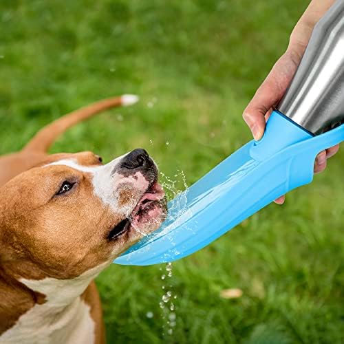 בקבוק מים נייד לכלבים-בקבוק מים לנסיעות לכלבים מנירוסטה עם מזין שתייה, מתקן בקבוקי מים לכלבים חסין דליפות