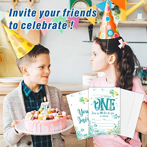 Awsice הזמנות ליום הולדת 1, מתחת לים מילוי דו צדדי להזמין כרטיסים למסיבת יום הולדת ראשונה ， בנים, בנות, ילדים,