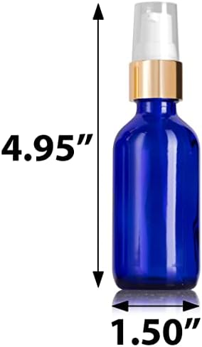 יוביטוס 2 עוז / 60 מיליליטר קובלט זכוכית כחולה בקבוק עגול בוסטון עם משאבת טיפול זהב
