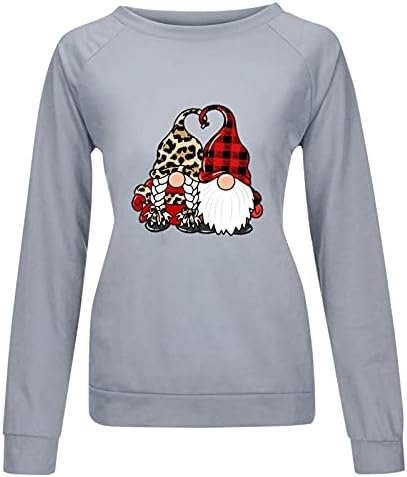 חולצות חג מולד חמודות של Dsodan לנשים שרוול ארוך סווטשירטים מצחיקים הדפסת גנום גרפי צוואר צוואר