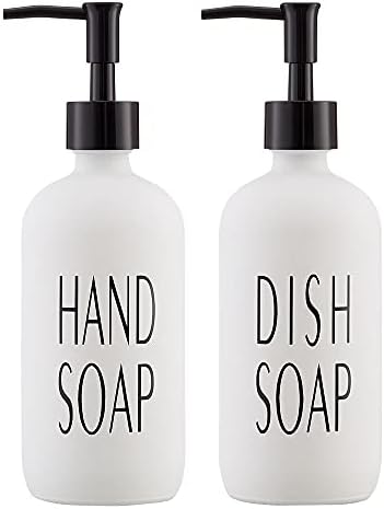 Onsogi 16 גרם סבון יד זכוכית לבנה ומתקן סבון כלים מוגדר עם משאבות פלסטיק שחורות לעיצוב אמבטיה של