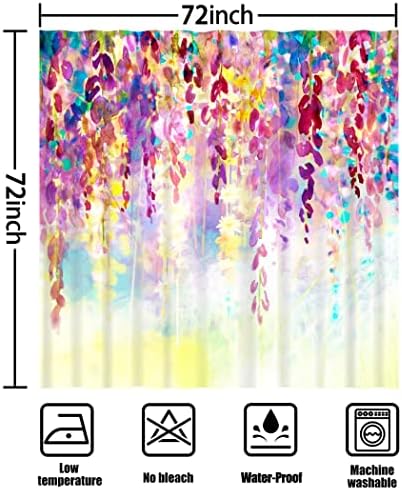 Cyrekud 72 x 72 צבעי מים צבעוניים צבעוניים וילון מקלחת פרחים תקציר עשבי תיבול עשבים שוטים של קיסוס