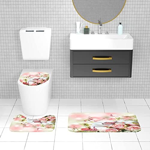 סט וילון מקלחת של Annkoifu, אביזרי אמבטיה פרפרים, ערכות תפאורה לחדר אמבטיה עם 4 חלקים עם שטיחים וילונות מקלחת