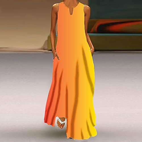 שמלות קיץ לנשים 2023, נשים מזדמן מקסי רופף שמלות ארוכות שמלות חוף קיץ ללא שרוולים עם כיסים