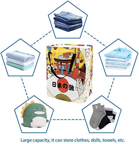 סל כביסה מתקפל בהדפסת תרבות יפן, סלי כביסה עמידים למים 60 ליטר אחסון צעצועי כביסה לחדר שינה בחדר האמבטיה במעונות