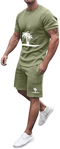 גברים 2 סטים מקבצים גברים קיץ תלבושת קיץ חוף חוף שרוול קצר חולצה מודפסת חולצה חליפה קצרה מכנסיים עם