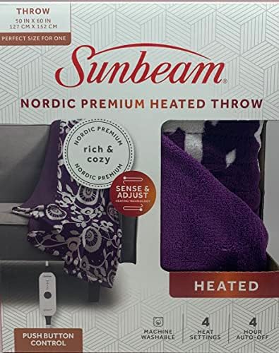 Sunbeam Sunbeam זריקה מחוממת שמיכה נורדי פרימיום עם 4 בקר הגדרות חום, כיבוי אוטומטי, מכונה רחיץ מכונה UL מוסמך