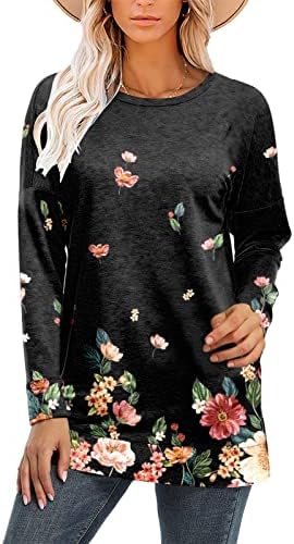 נשים בהרשמה נשים הדפסת פרחים חולצה עגולה צוואר סוודר שרוול ארוך חולצות טוניקה מזדמנת רופפות
