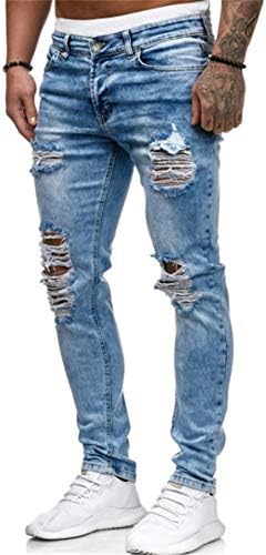 מכנסי ג 'ינס לגברים בגזרה דקה של גברים הרסו מכנסי ג' ינס ישרים דקים במצוקה של גברים הורסים מכנסיים