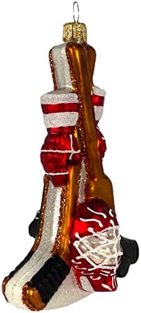 פסגת שיא מסחר אדום הוקי ספורט ציוד פולני זכוכית מנופחת תליית עץ חג המולד קישוט 5 אינץ