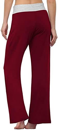 מכנסי נשים ג'ורסה מכנסיים עלייה גבוהה מכנסי יוגה רגל ישרה מכנסי יוגה שרוך מותניים אלסטיים מכנסי