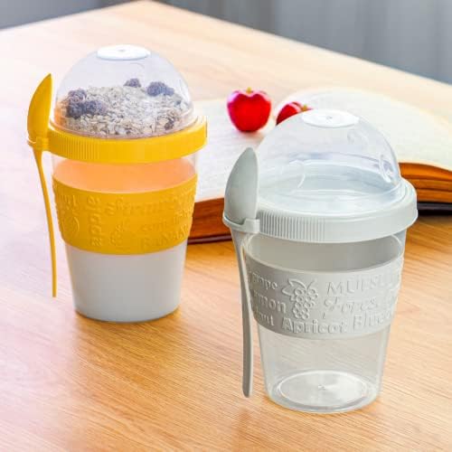איינל 4 מארז ארוחת בוקר בדרכים כוסות פרפה יוגורט, מיכלי פלסטיק לשימוש חוזר עם מכסים וכפות, צנצנות מושלמות