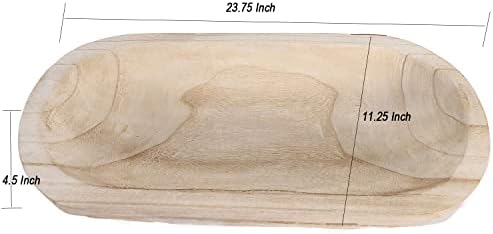 קערת בצק עץ גדולה לעיצוב, 23.75L × 11.25W אינץ 'קערת בצק גדולה קערת ביד מגולפת קערה ארוכה