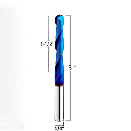 Ruhi T2130BC 2 כדור חילוט באף CNC 2D ו- 3D גילוף 0.10 מעלות סופרון מצופה חיתוך עם 1/4 x 1 1/2 x 1/4