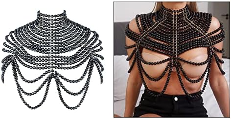 חזיית שרשרת כתף של שרשרת גוף של שרשרת גוף אופנה מעוצבת באופנה, שחורה
