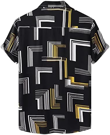XXBR Mens Mens כפתור מזדמן למטה חולצות שרוול קצר הדפסה גרפית גיאומטרית חולצה הוואי קיץ צווארון