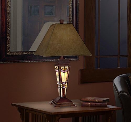 רוברט לואיס טיפאני המשימה כפרי שולחן מנורה עם מנורת לילה 30 גבוה טיפאני סגנון זכוכית עץ בסיס פו עור בד צל דקור