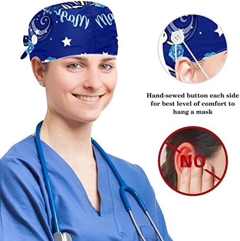 מתכוונן עבודה כובע עם כפתור כותנה סרט זיעת חד קרן כחול מנתח כובע לנשים