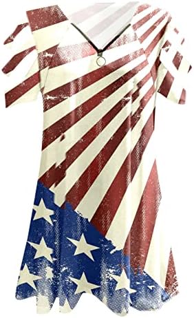 4 ביולי חולצות חולצות לנשים לנשים קיץ שרוול קצר צווארון טוניקת חולצות ארהב דגל כוכבים פסים טי חולצות