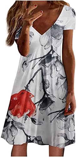 נשים של קיץ קצר שרוול שמלה מזדמן עמוק צוואר חוף שמלת אונליין נדנדה זורם מידי שמלות אלגנטי רופף מפלגה שמלות