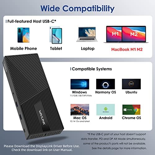 Wavlink DisplayLink תחנת עגינה 3 מסכים עבור MacBook M1/M2/Windows, טעינה של מחשב נייד 100 וואט, משולש 4K@60Hz,