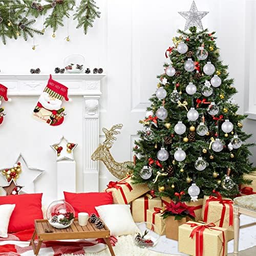 27 מחשב קישוטי עץ חג המולד מוגדרים כולל טופר עץ חג המולד, 25 כדורי חג מולד פלסטיק ברורים 5 גדלים, חצאית עץ