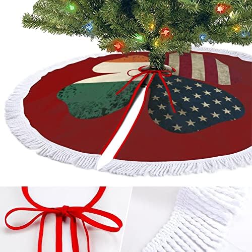 וינטג 'דגל אמריקאי אירי שמרוק עץ חג המולד מחצלת עץ חצאית עץ עץ עץ עם גדילים לקישוט חג המולד של מסיבת חג 48