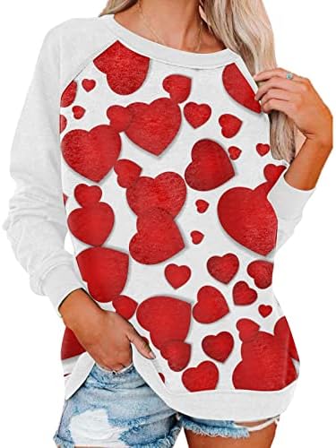 סווטשירטים של יום האהבה של Jjhaevdy לנשים אוהבים הדפסת מכתבים ללב סווטשירט גרפי גרפי שרוול ארוך חולצה