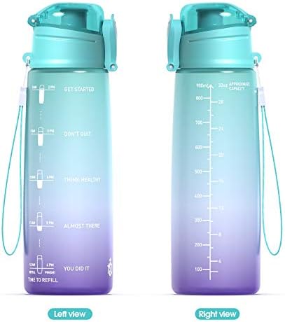 בקבוק מים ספורט כושר מוטיבציוני 3 32 עוז עם סמן זמן, פלסטיק טריטן חינם, פליפ טופ חסין דליפות, לחדר כושר, בחוץ,