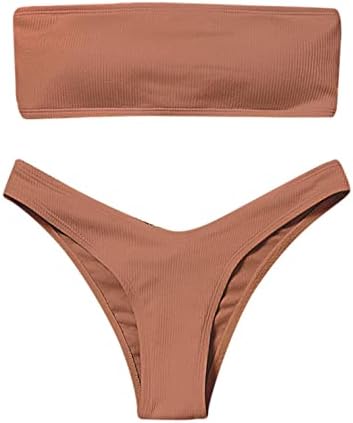 שני קטעים של Fedulk Women Bandeau Bikini בגדי ים מהכתף בגד ים מותניים גבוהים חתוך גבוה