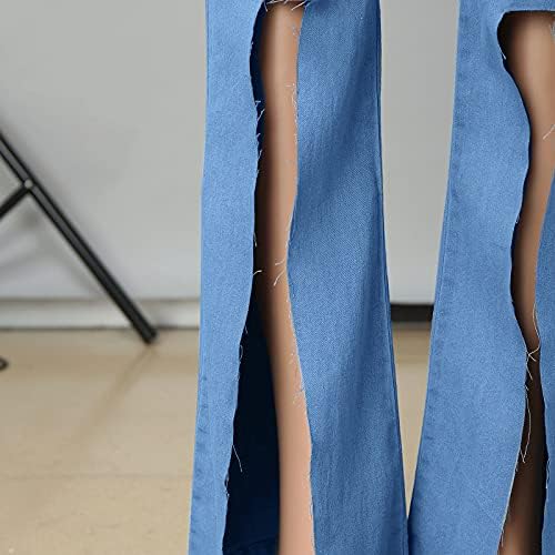 Miashui נשים ז'אן ג'אמפר מכנסי ג'ינס מותניים המותניים מכנסיים גבוהים נשים ג'ינס חור מיקרו מכנסיים מכנסיים