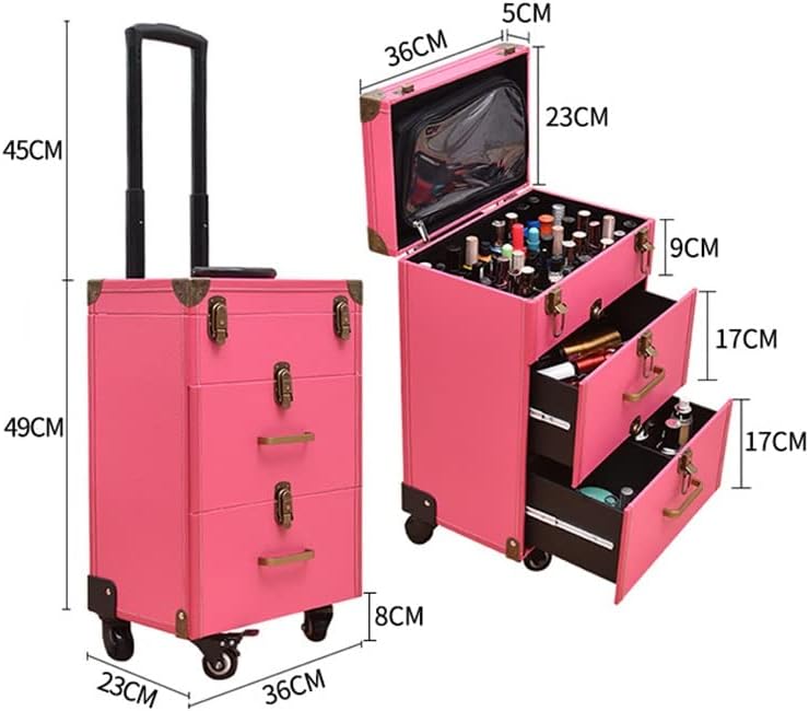 לא/ערכת איפור מזוודות מתגלגלת מזוודה יופי תיק קוסמטי גלגל קעקוע קעקוע קעקוע